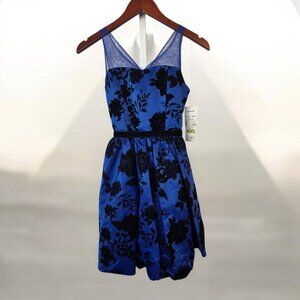 Girls' Blue Flock Velvet Belt & Bubble Hem Dress - Rare Edition - Size 14
